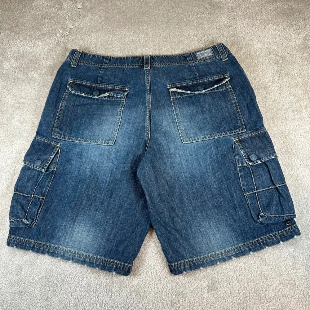 Vintage Y2K Tommy Hilfiger Cargo Shorts Mens 36 Blue Denim Label Baggy Utility